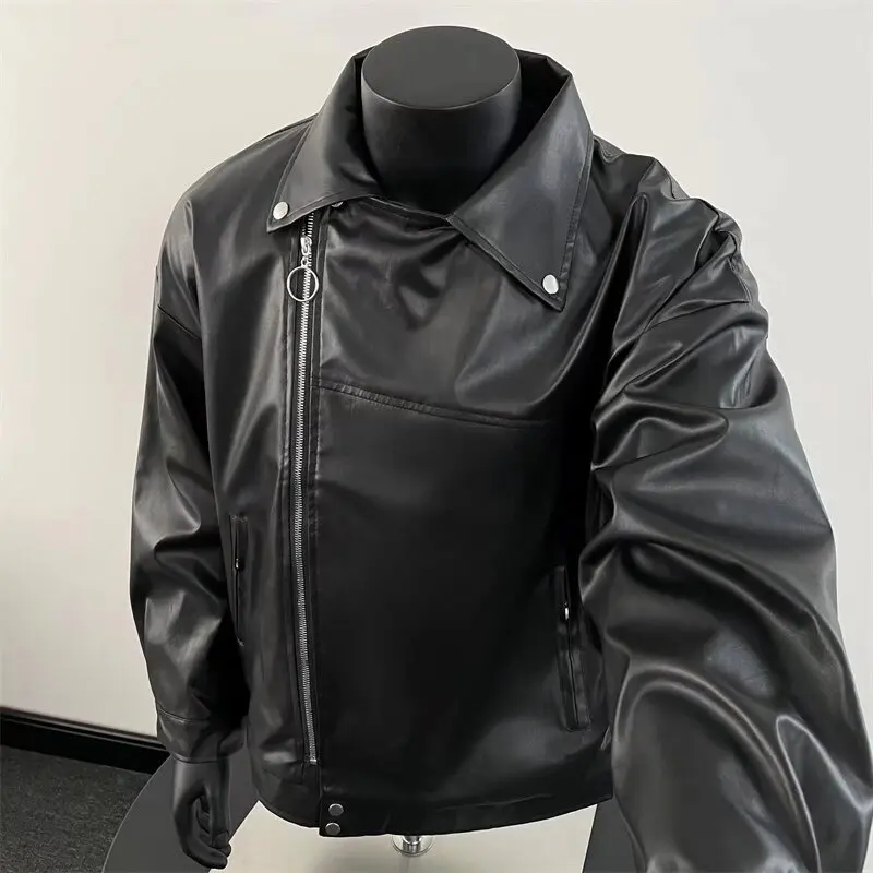 

Motorcycle Leather Jacket Slim Fit Short-Coat Lapel PU Jackets Spring Autumn Zipper Stand Windproof Leather Coat Men's Clothing