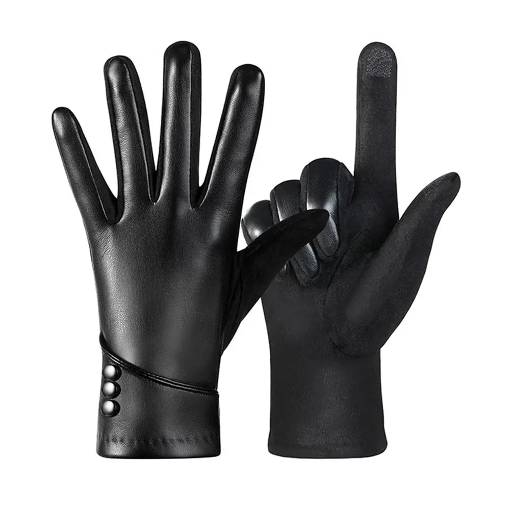 New Faux Leather Touchscreen Gloves Windproof Warm Lined Winter Gloves Soft Finish Full Finger Cycling Running Gloves Daily