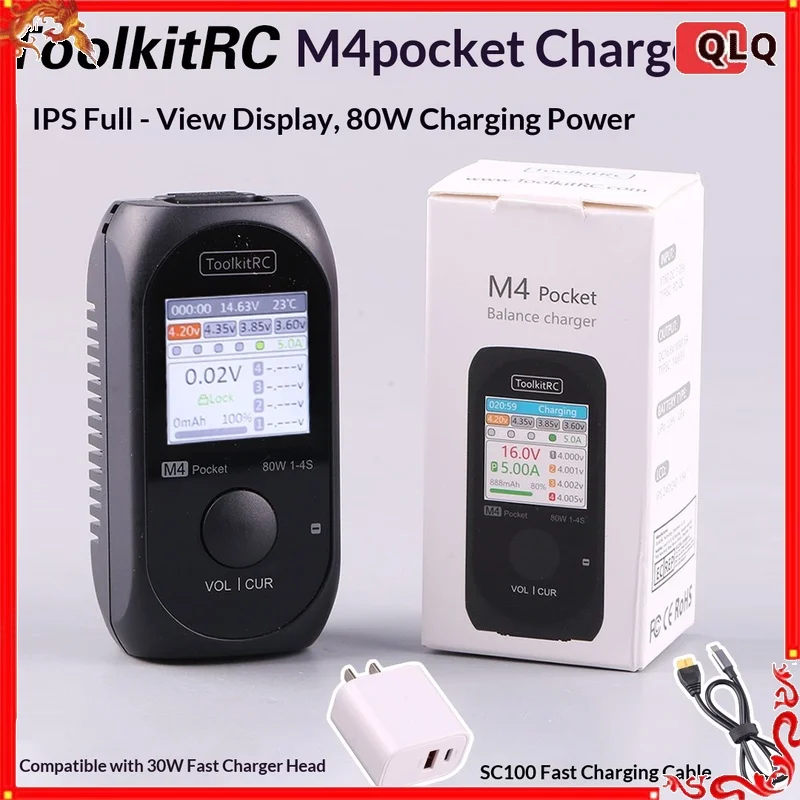 

ToolkitRC M4 Pocket Lipo Battery Balance Charger 80W 1 To 4S Portable For Rc Hobby Model Airplane Drone Helicopter