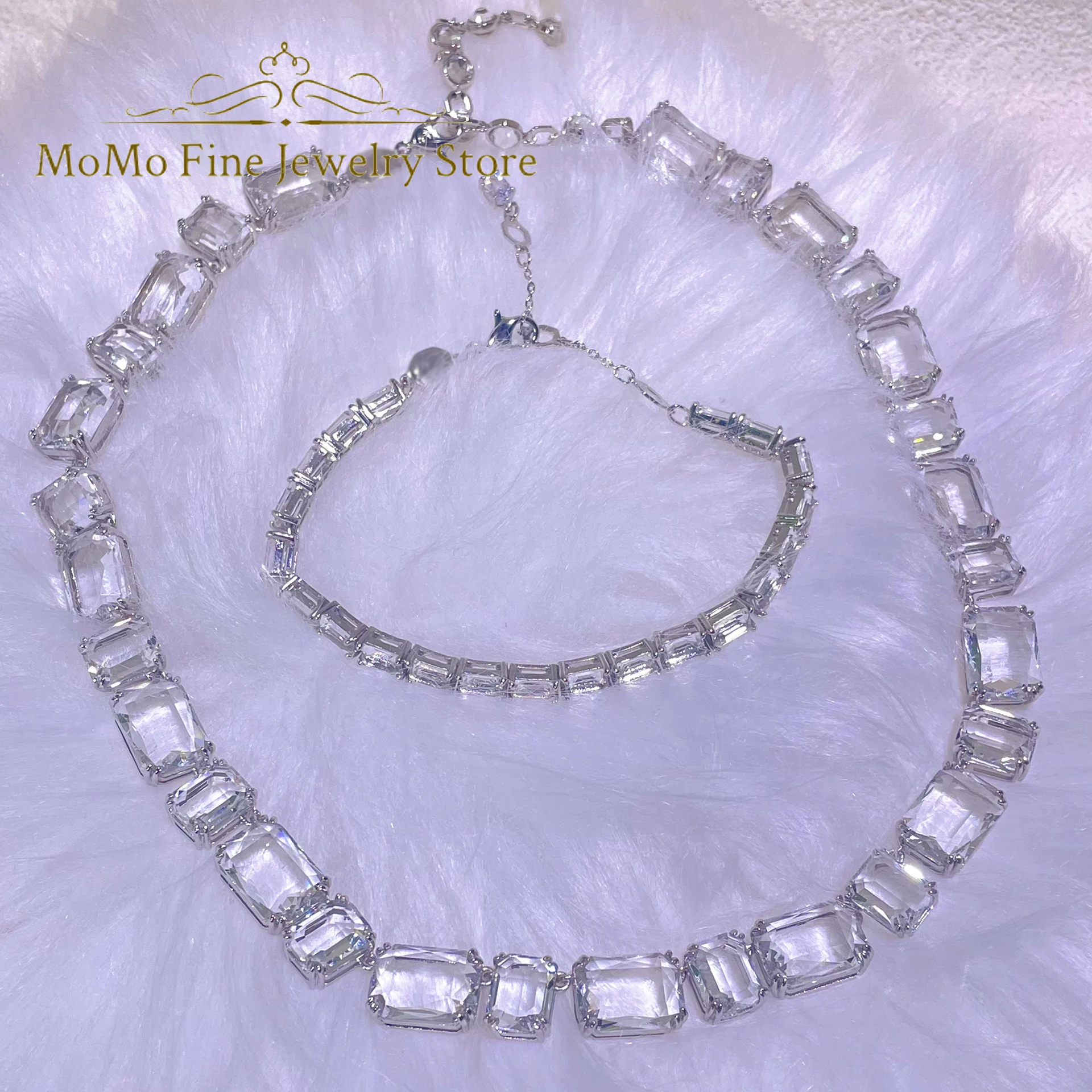 

2025 High Quality Fine Jewelry Set Charm White Purple Geometric Crystal Fashion Original Necklace Earrings Women's Romantic Gift