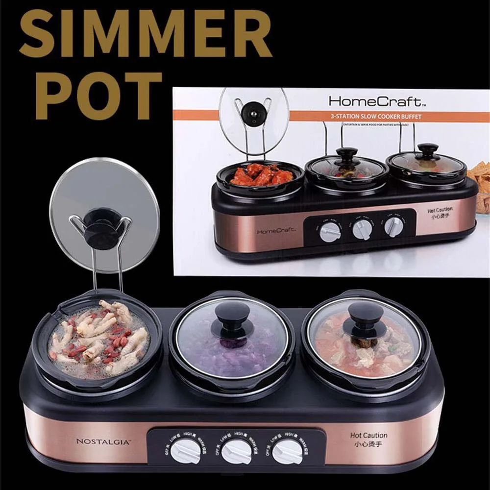 Three Head  Stew Pot Automatic Slow Cooker Stainless Steel Multi Cooker Electric Porridge Panelas Eletricas Para Cozinha