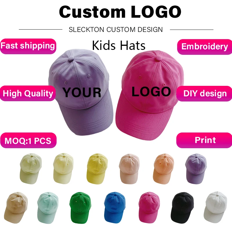 SLECKTON Custom Embroidery Logo Baseball Cap for Kids Print Brand Design Print Summer Child Sun Hats Picture DIY Cotton Unisex