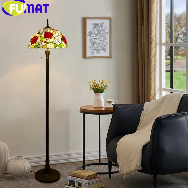 

FUMAT Tiffany style stained glass garden retro floor lamp for bedroom bed lamp living room study torchiere lamp LED decor