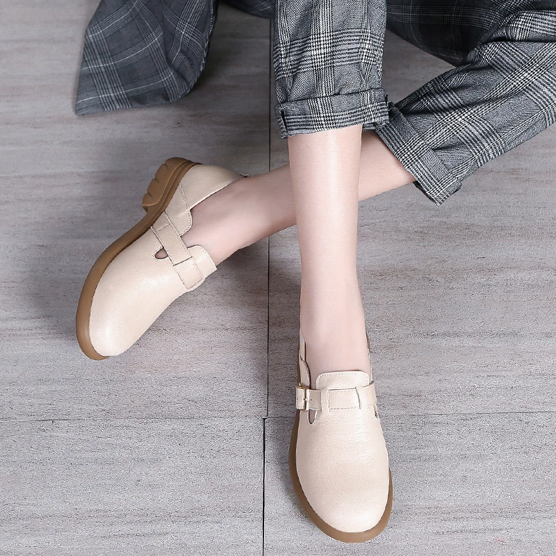 Loafers Women Spring Deep Mouth Single Shoes One Step Off Casual Shoes Leather Small Shoes British Style Platform Shoes Step-in