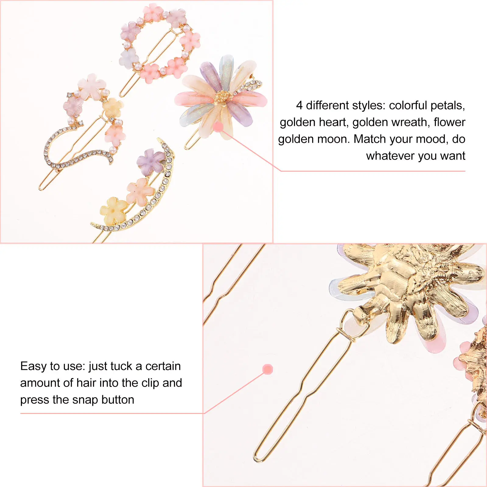 4Pcs Flower Decorative Hairpins Stylish Girls Women Crystal Clips Perfect Accessories for Parties Carnival Christmas