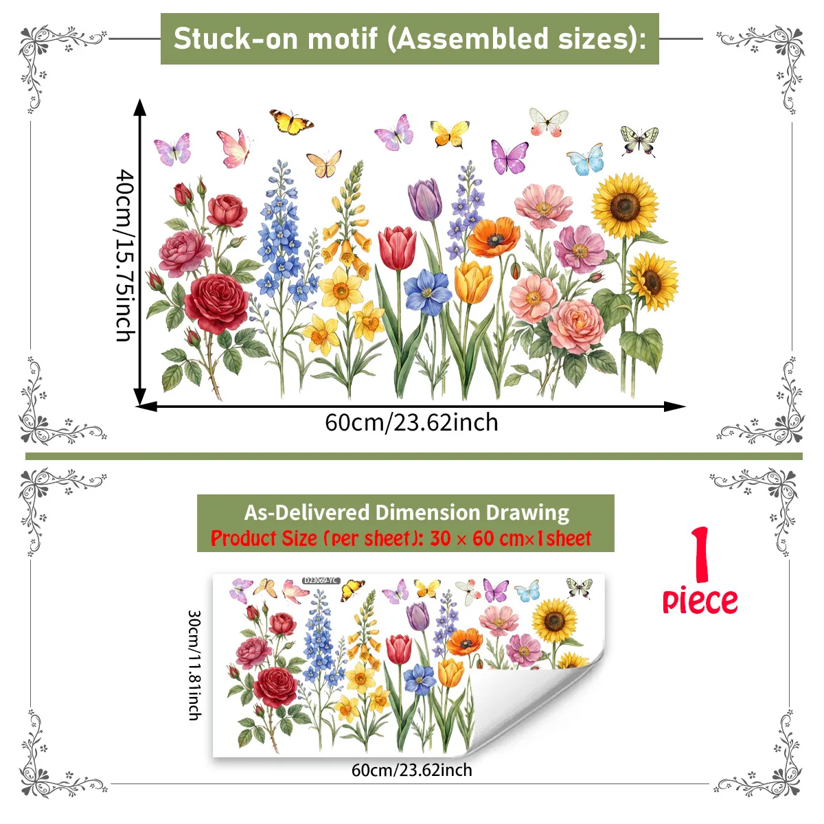 Static Cling Decals with Floral and Butterfly Patterns Designed for Repeated Application on Clean Smooth Glass Surfaces