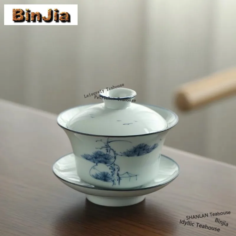 

160Ml Retro Hand Painted Lotus Tea Tureen Jade Porcelain Gaiwan Ceramic Bowl With Lid Cup Saucer Home Decoration Accessorie Gift