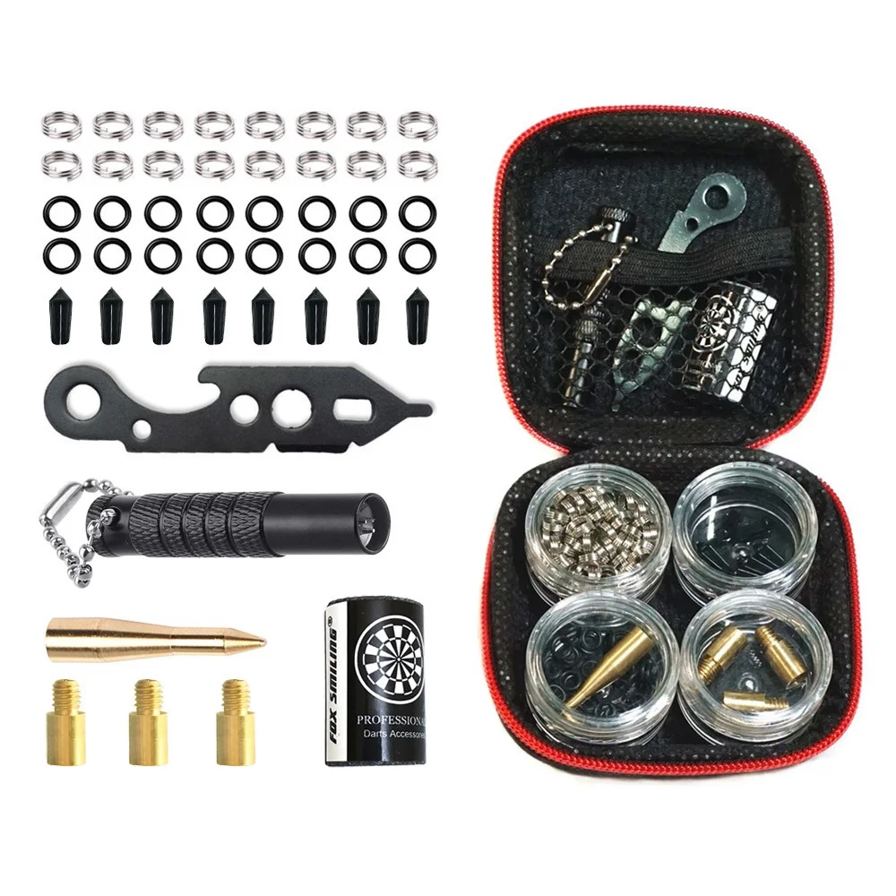 Kit d\'outils de réparation de fléchettes, renard souriant, 145 pièces, avec joint torique en caoutchouc acier, jeu d\'accessoires de fléchettes