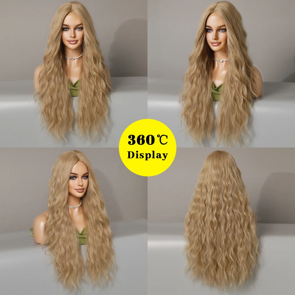 Long Wavy Curly Blonde Wigs for Women Natural Mid Parting Synthetic Wigs Daily Use Heat Resistant Party Fake Hair