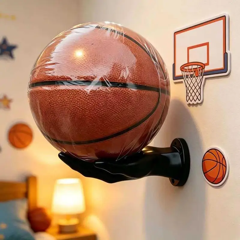 Hand Shaped Wall Mount Basketball Holder With Sturdy Construction And Creative Design For Boys Bedroom Sports Room Display