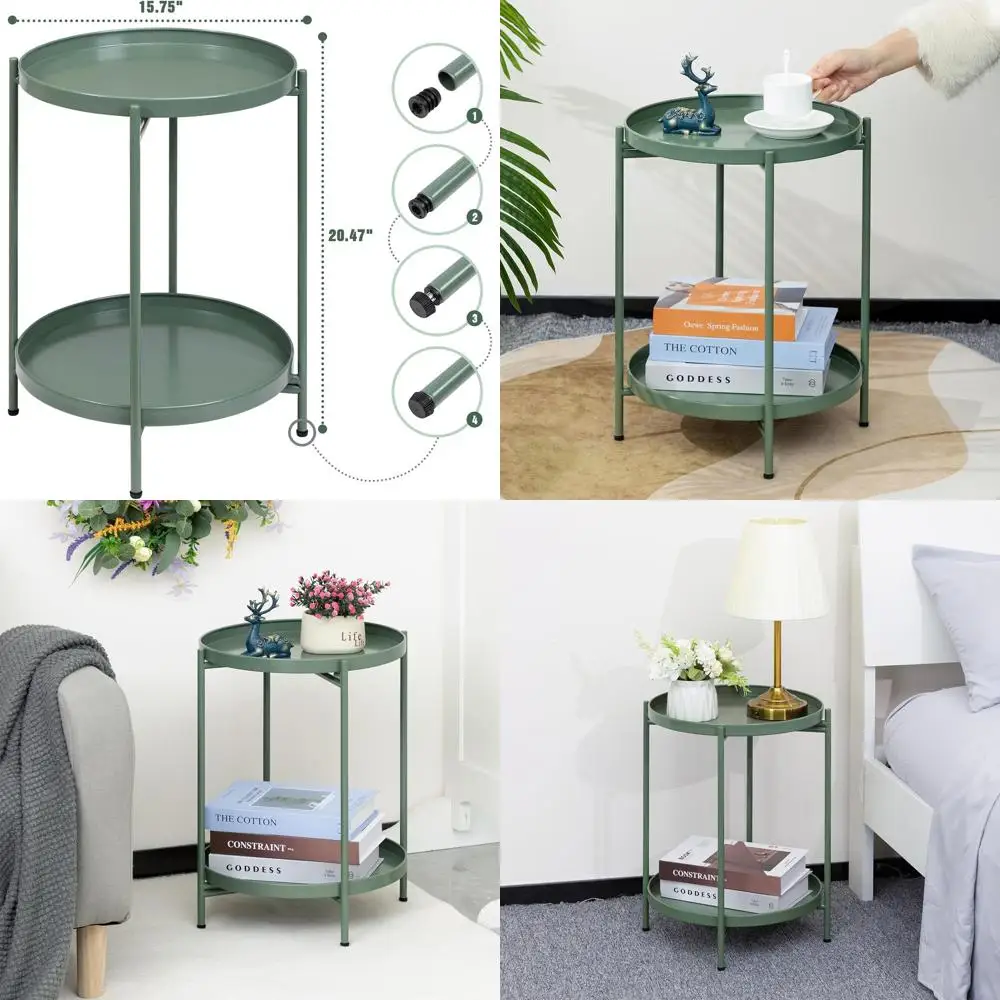 

Компактный складной уличный столик со съемным подносом, из антикоррозийного металла, цвета матча-зеленый, для патио, балкона, гостиной и спальни