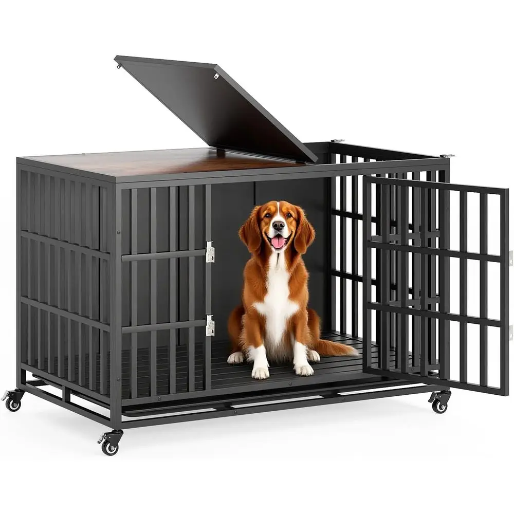 

Sturdy Wooden Dog Crate with Removable Tray, Suitable for Medium to Large Dogs, Brown Indoor Kennel and Decorative End Table