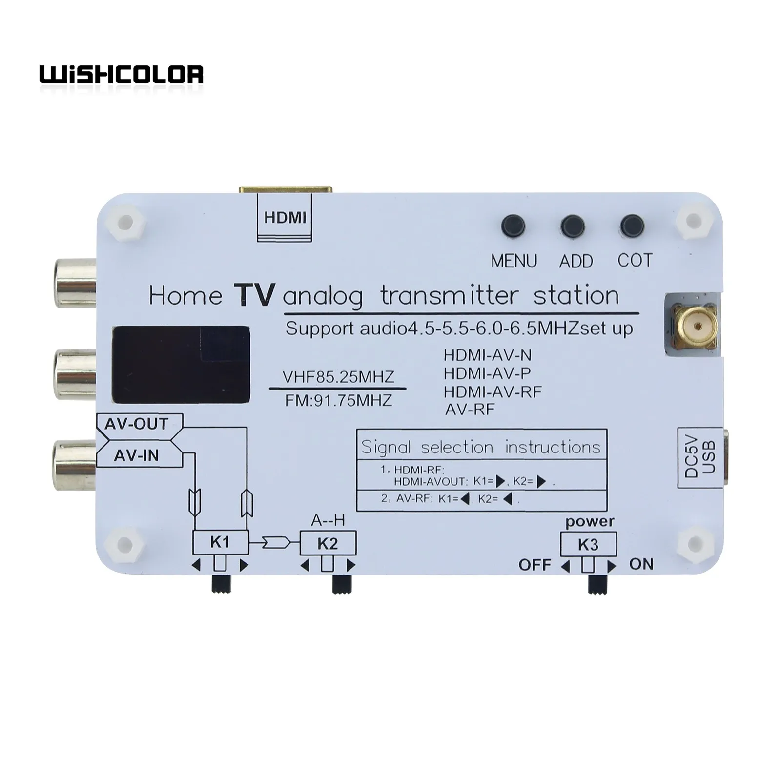 HamGeek White Analog TV Signal Transmitter Home Analog TV Transmitter with OLED Display Supports Global TVs