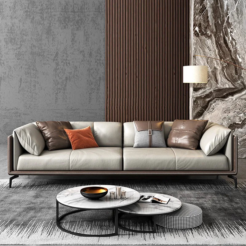 

New Italian High-end Custom Sofa, Living Room, Office Reception and Lounge Leather Sofa Combination