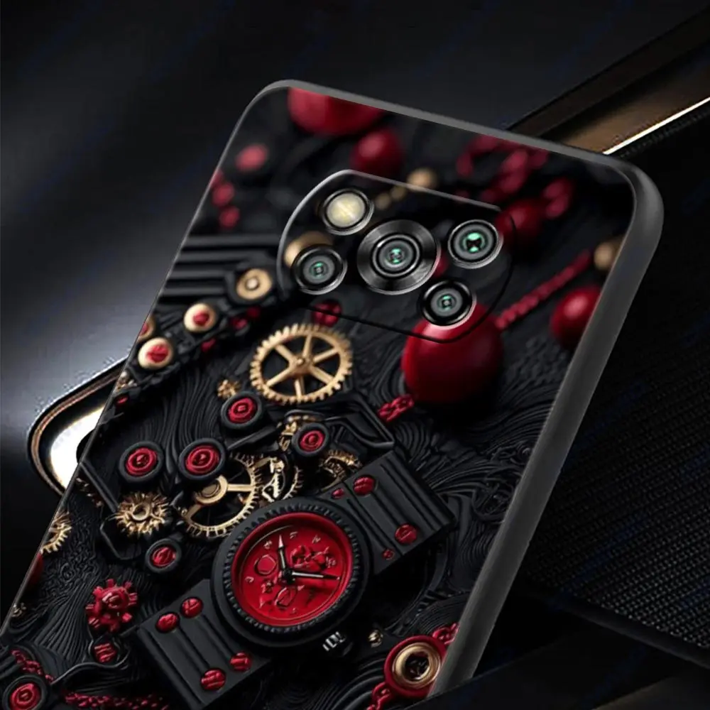 Mechanical Gear Pattern Phone Case for Xiaomi Poco F7 F6 F5 F4 F3 X6 X5 X4 X3 NFC F7 Ultra M4 C51 C55 GT 5G Soft TPU Cover Capas
