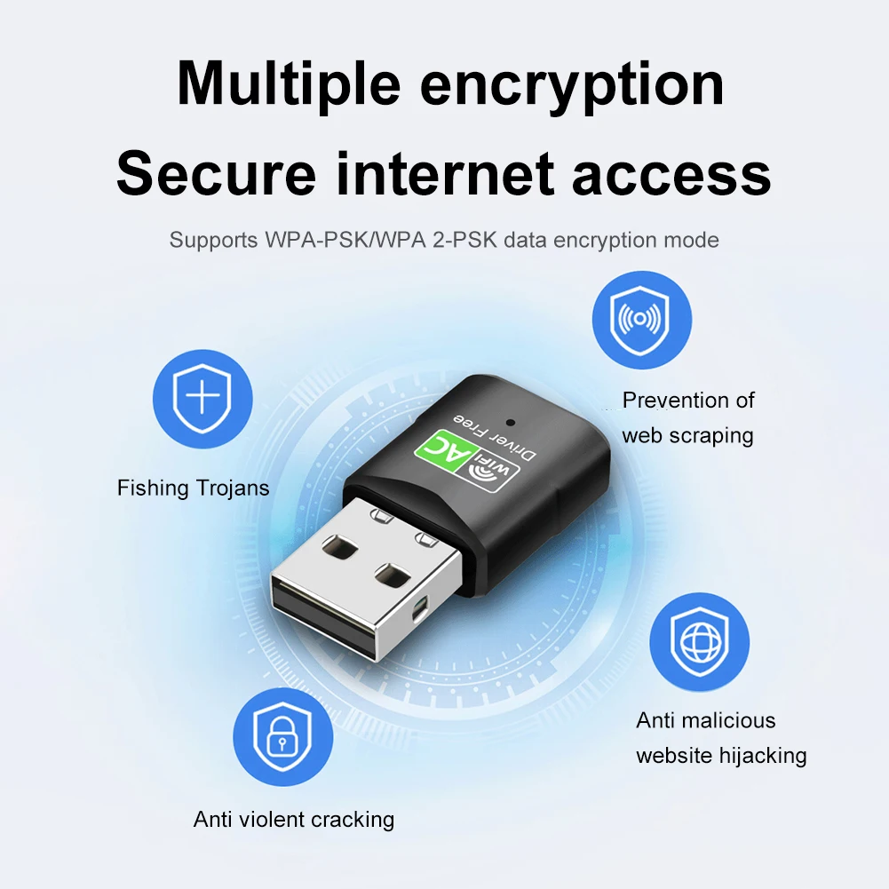 Dongle Adaptador USB WiFi, 600Mbps, Dual Band, 2.4, 5Ghz, Rede Sem Fio, Receptor para Windows, Vista, XP, Win7, 8, 10, 11