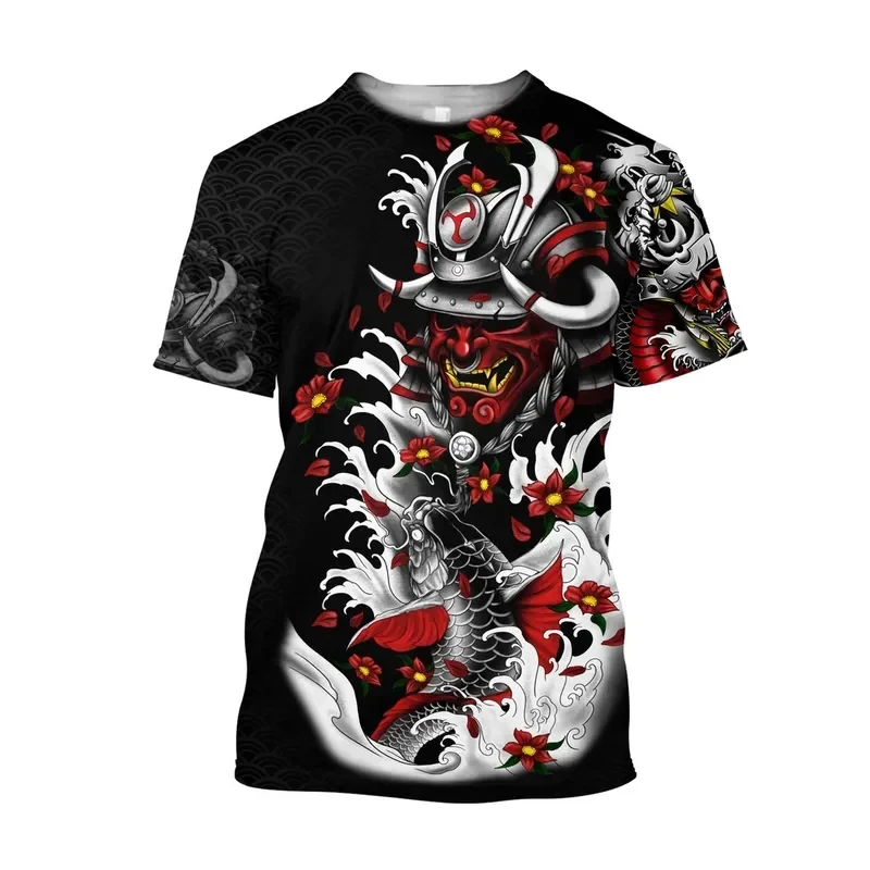 Beautiful Samurai Tattoo Carp Fishing 3D Printed Men T Shirt Summer Fashion Harajuku Short Sleeve Tee Shirts Unisex Tops TX-4