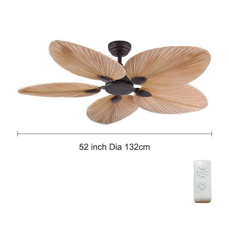 2024 New High Quality 52inch Factory Price Natural Breeze Palm Leaf Fan Blades 220V Remote Control Ceiling Fan Living Room