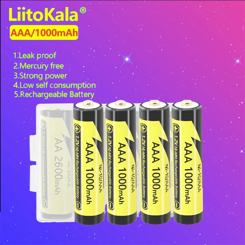 16PCS LiitoKala NI-MH AA 2600mAh/AAA 1000mAh  Camera Flashlight Toy Pre-Charged Rechargeable Batteries with box