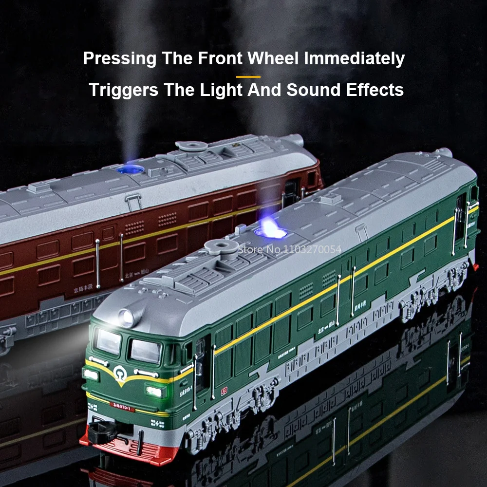 1:86 Single Section Retro Green Skin Locomotive Model Toys Spray Sound Light Pull Back Function Miniature Vehicle Toy Kids Gifts