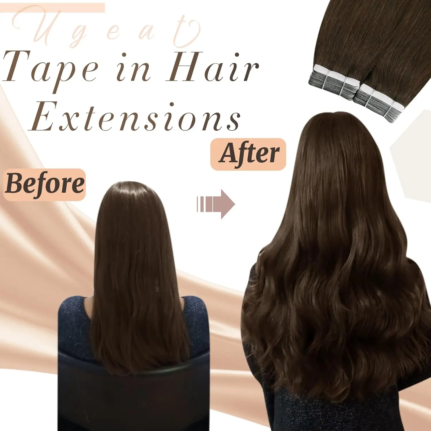 Ugeat Tape in Human Hair Extensions Brown Tape in Extensions for Women Chocolate Brown Invisible Tape in Extensions Real Hair