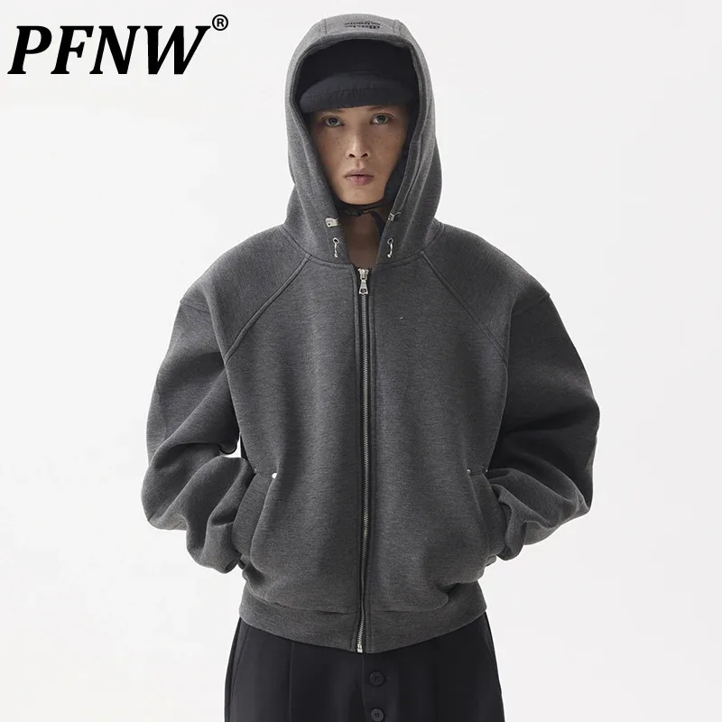 

PFNW Deconstructed Space Cotton Zip Cardigan Jacket Cleanfit Hooded Silhouette Gray Oversized Sweatshirt Men's Outwear Tide