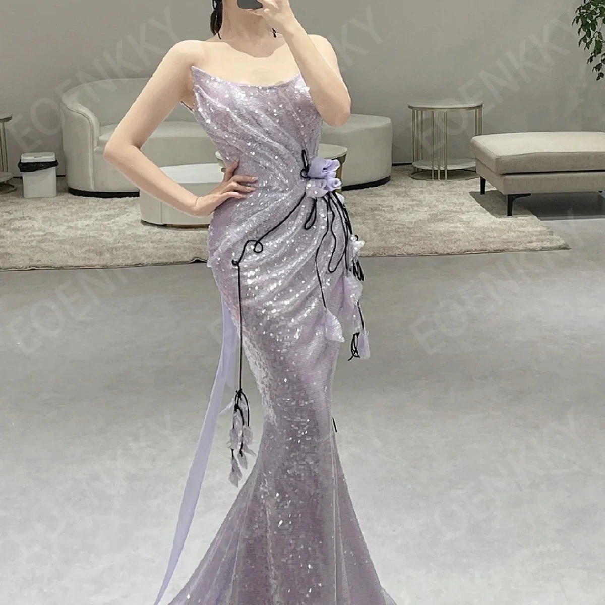 EOENKKY Woman Glitter Mermaid Evening Dress Prom Sparkly Sequin Sleeveless Formal Party Dresses Purple Strapless Customized 2026