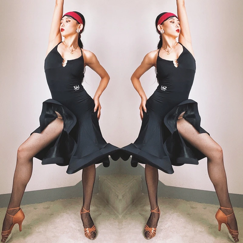 Verão roupas de dança latina sexy senhora sem costas vestidos cabidos espinha de peixe tango latino desempenho vestido feminino rumba dancewear 1773