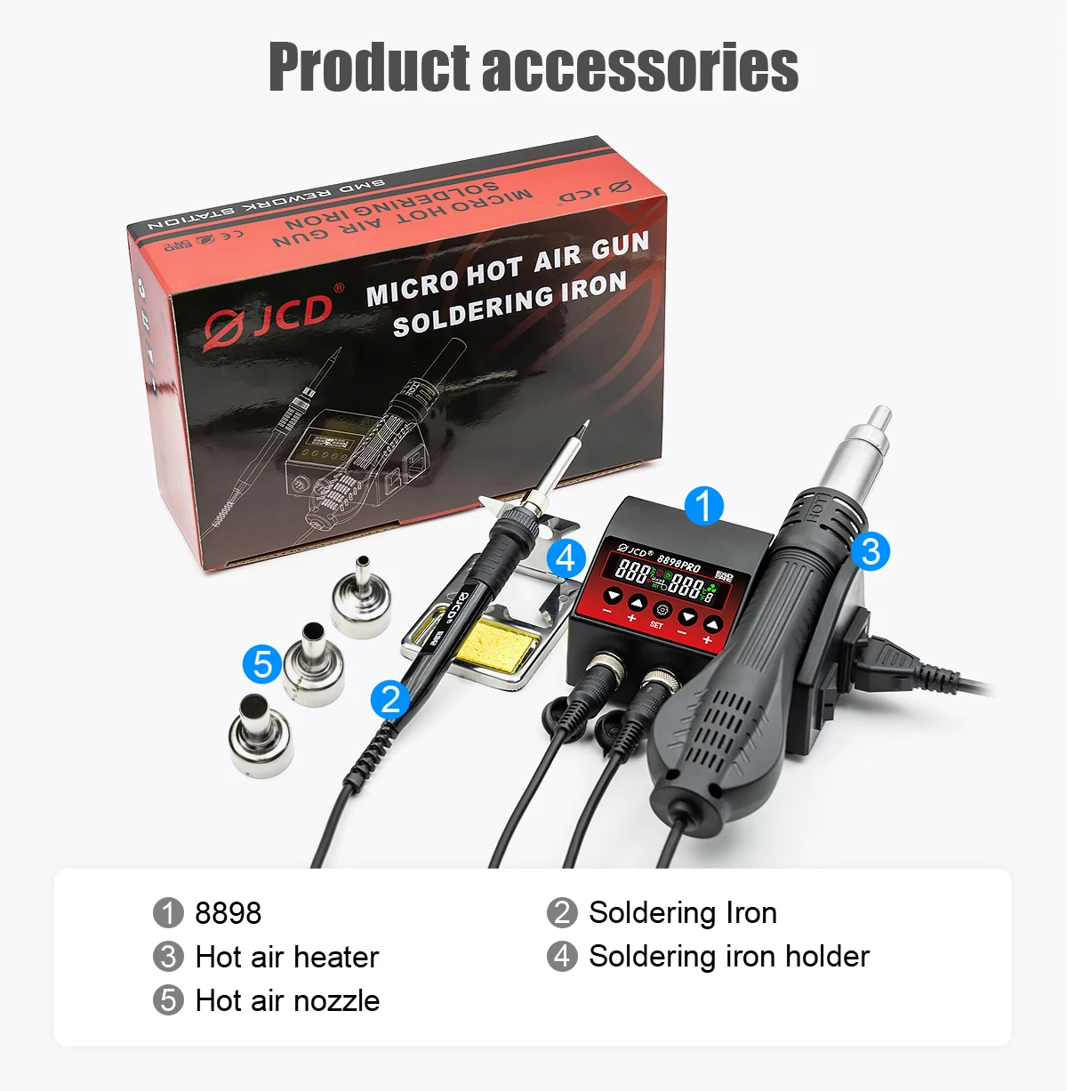 JCD 8898Pro 2 in 1 Soldering Station LCD Digital Display Welding Rework Station Wall-mounted Phone BGA SMD PCB IC Repair Tools
