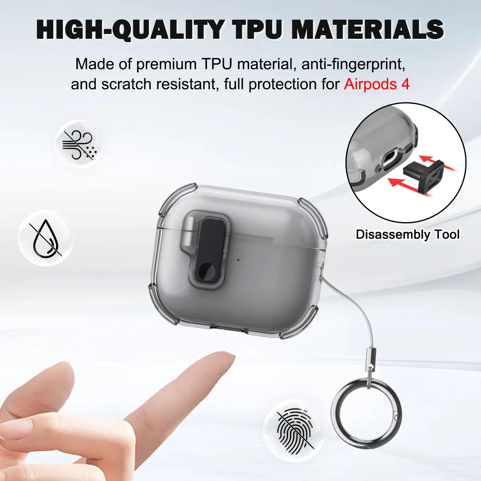 2025 for Airpods 4 Safety Lock Case with Cleaning Kit Soft TPU Transparent Full Protection Case with Keychain for Airpods Pro 2