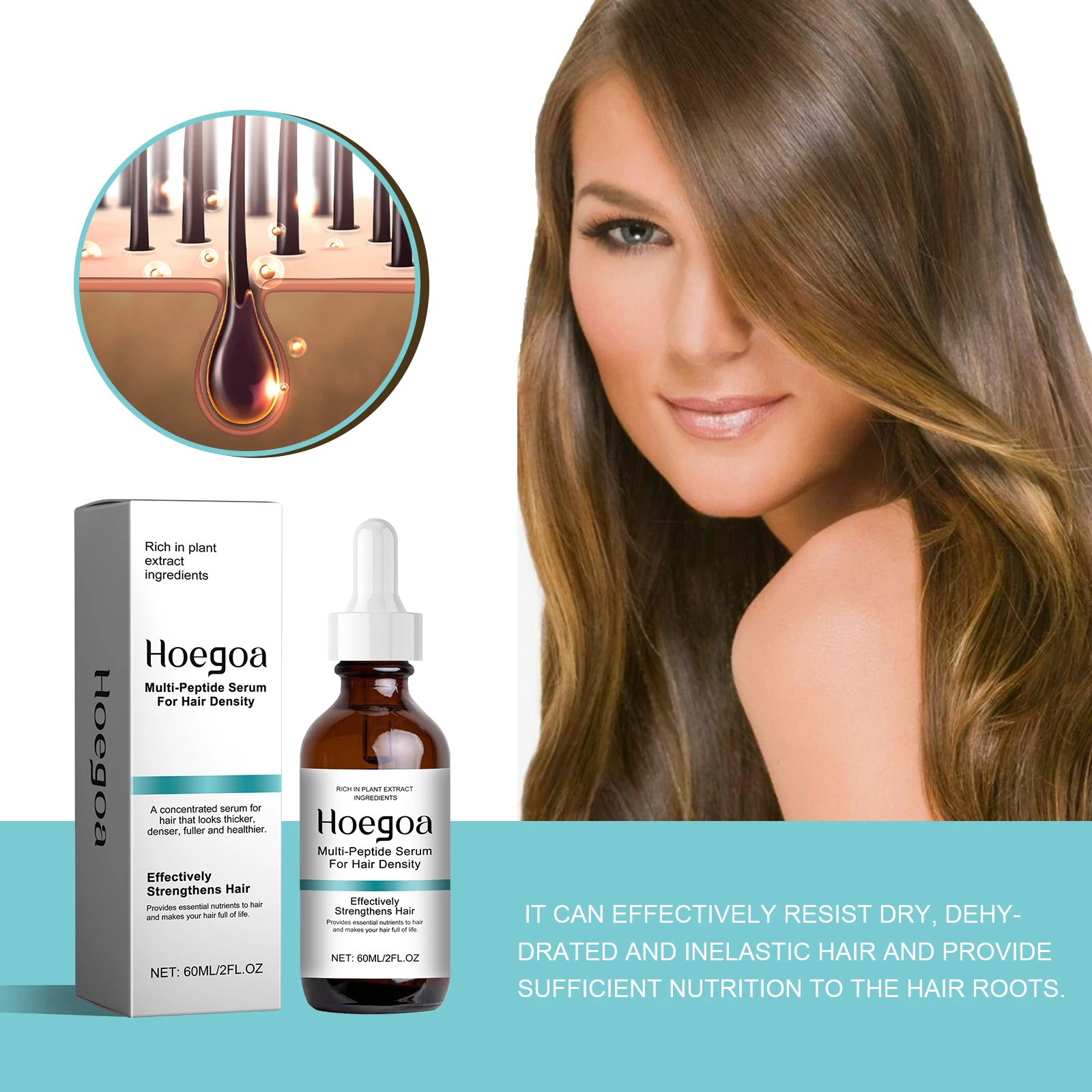 HOEGOA 60mL Multi-Peptide Serum For Hair Density Strengthens Hair Reduces Breakage Relieves Itching & Dryness Hair Growth Serum