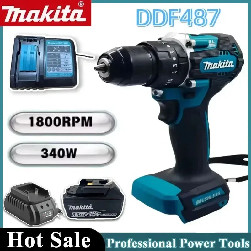

Аккумуляторная ударная дрель-шуруповерт Makita DDF487 с бесщеточным двигателем 18В, беспроводная, с литиевой батареей