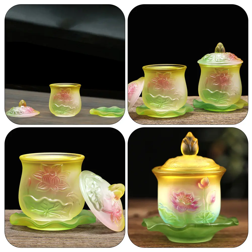 1Pcs Lotus Shaped Buddhist Water Offering Cup High Quality Glass Temple Cup for Home Decoration Ritual Sacrifice Auspicious