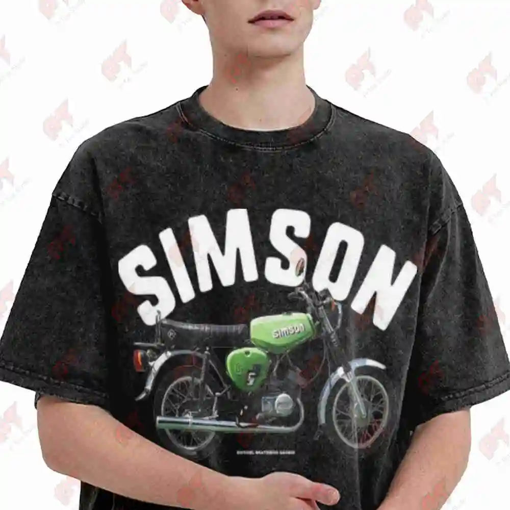 Simson S51 Elektronik Motorcycle Vintage Washed Tee Pure Cotton T-Shirt
