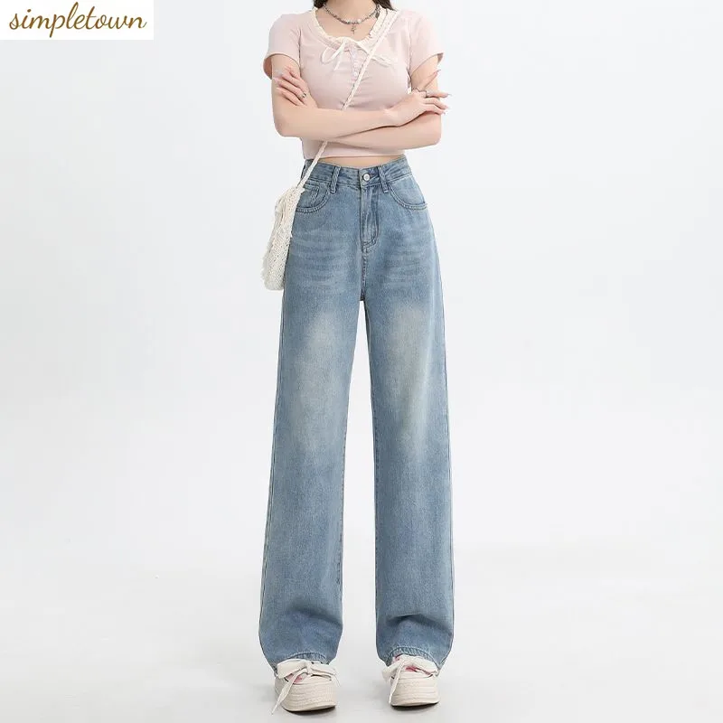 Retro Wide Leg Jeans for Women\'s Summer Slim 2024 New High Waisted Spicy Girl Narrow Version Spicy Girl Drape Straight Leg Pants