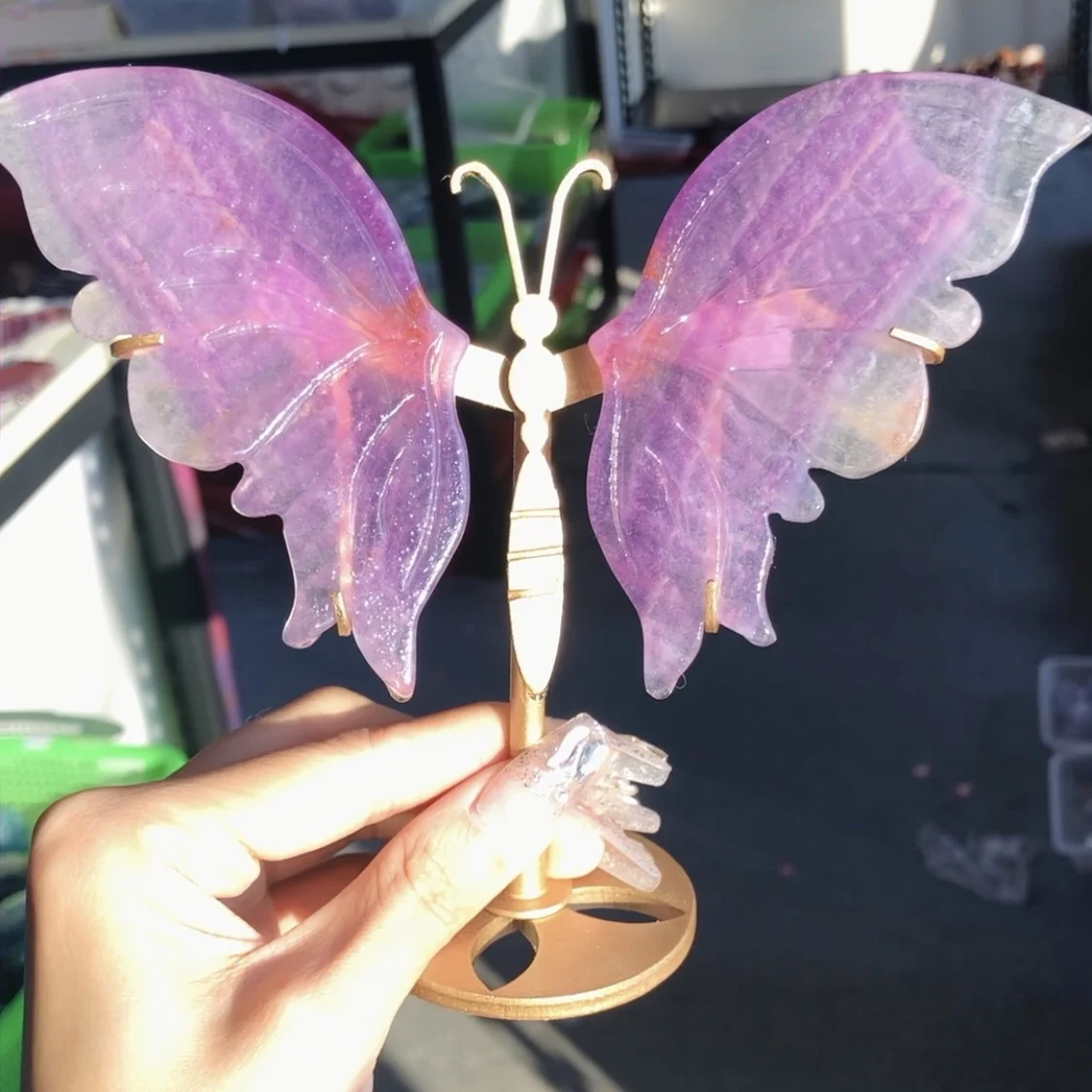 Natural Fluorite Butterfly Wings, Colorful Striped Rainbow Quartz, Healing Carving, Home Decoration, 1 Set, 6-8cm, 1 Set