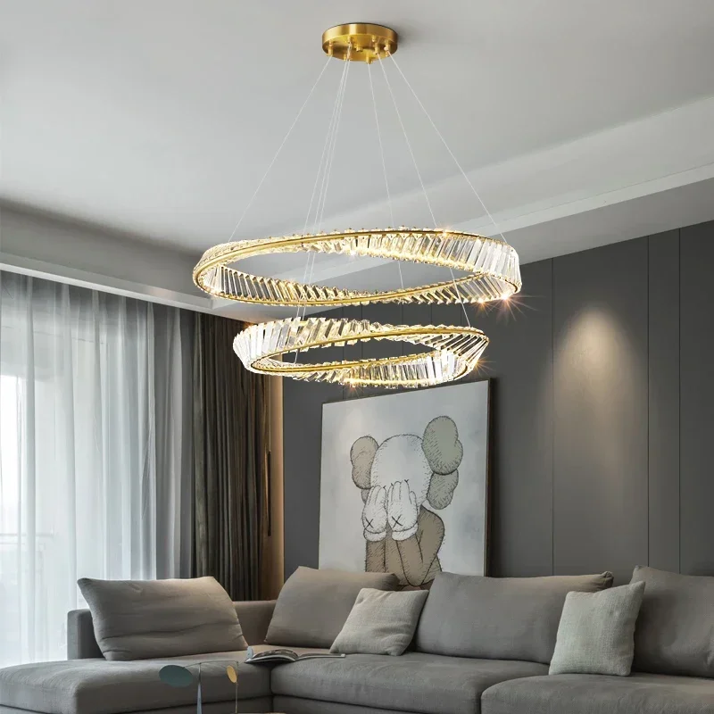 

New crystal chandeliers luxury living room lamp Modern ring bedroom restaurant lobby Lamp DNA spiral design LED lighting