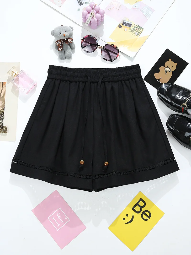 ฤดูร้อนใหม่ Hollow Lace กางเกงขาสั้นผู้หญิงเสื้อผ้าเอวยางยืดหลวมกางเกงขากว้างกางเกงขาสั้นผู้หญิง