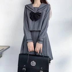 JK-Costumes de marin gris à lignes de remorquage pour femmes, uniformes scolaires japonais, vêtements de graduation, jupe plissée, anime Cos, basique