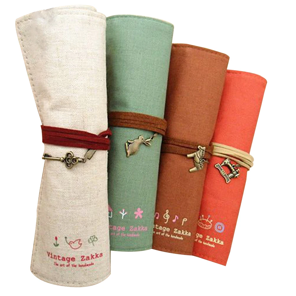 

4 Pcs Retro Canvas Pen Bag Pencil Wraps Office Storage Vintage Rolling Multi-purpose Tool Carry Case