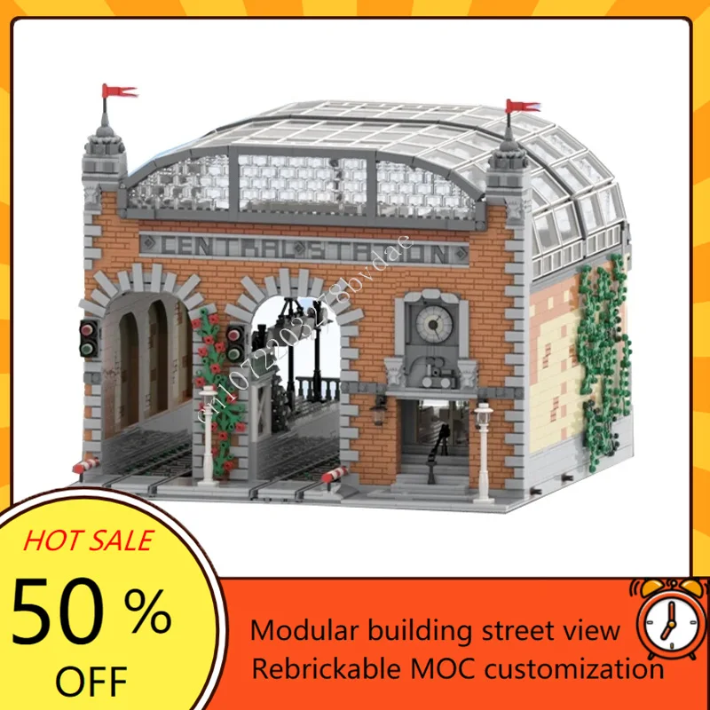 

4739PCS Train Station Custom MOC Creative street view Architecture DIY Education Assembly Puzzle Model Children birthdayToy Gift