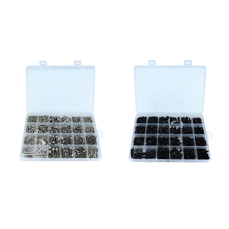 1124PCS M2 M3 M4 M5 12.9 Grade Steel Hexagon Socket Head Cap Screws Washers Nuts And Bolts Assortment Kit With Hex Key