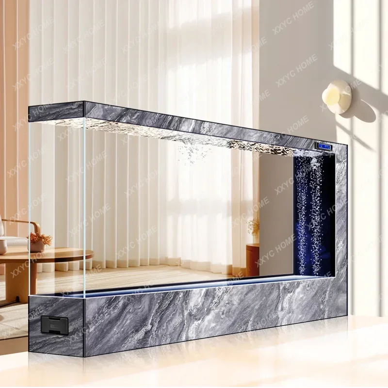 X32 Side Filter Floor Fish Tank, Large Ecological Aquarium In The Living Room, Ultra-white Glass Fish Tank Partition Screen