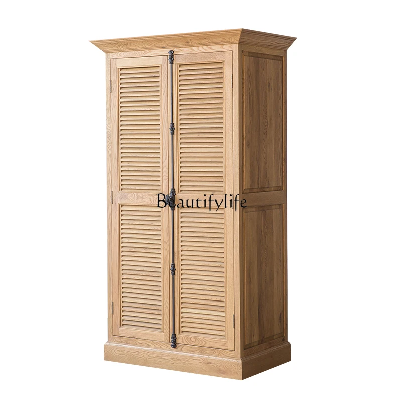 

Oak simple American French country solid wood double door heaven and earth lock louver locker large capacity wardrobe