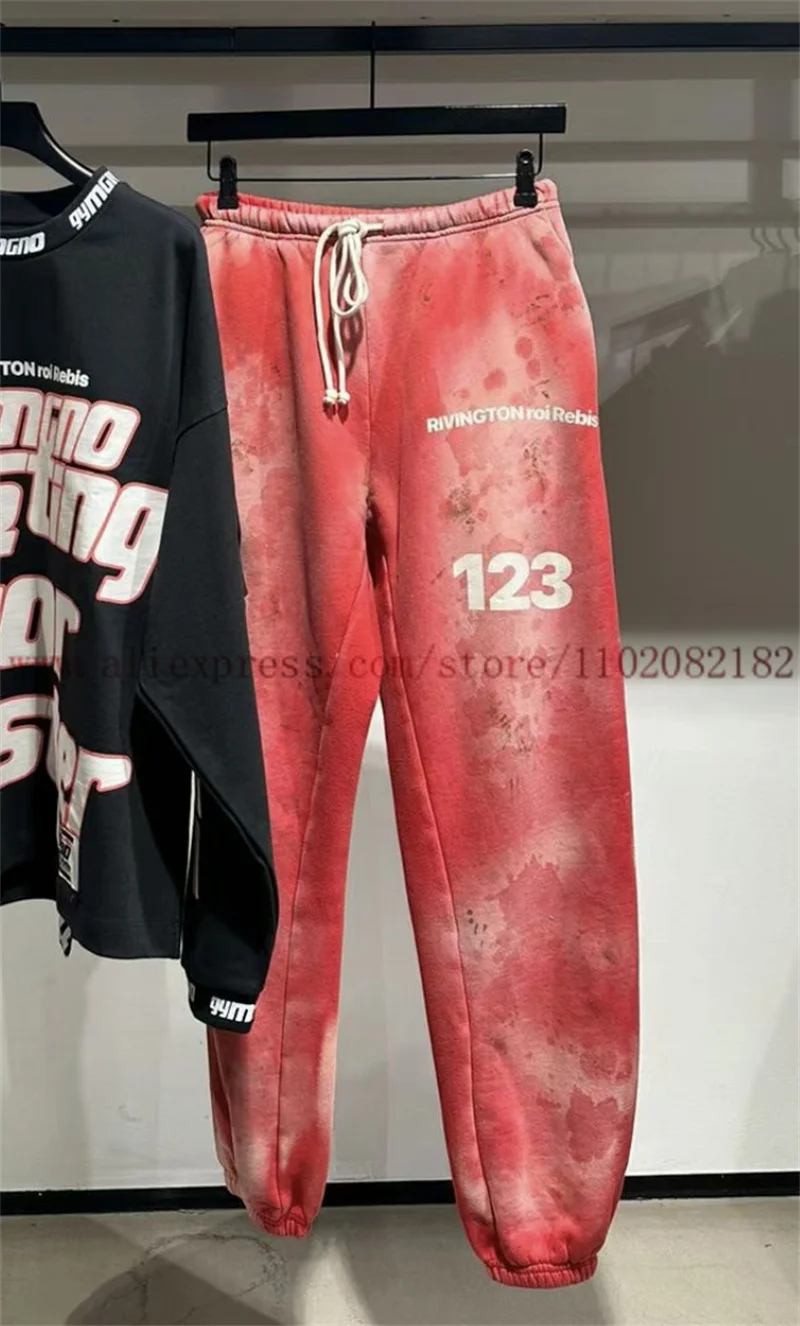 2024fw RRR123 Heavy Duty Washed Distressed Sweatpants Men Women High Quality Drawstring Casual Sports Loose Pants