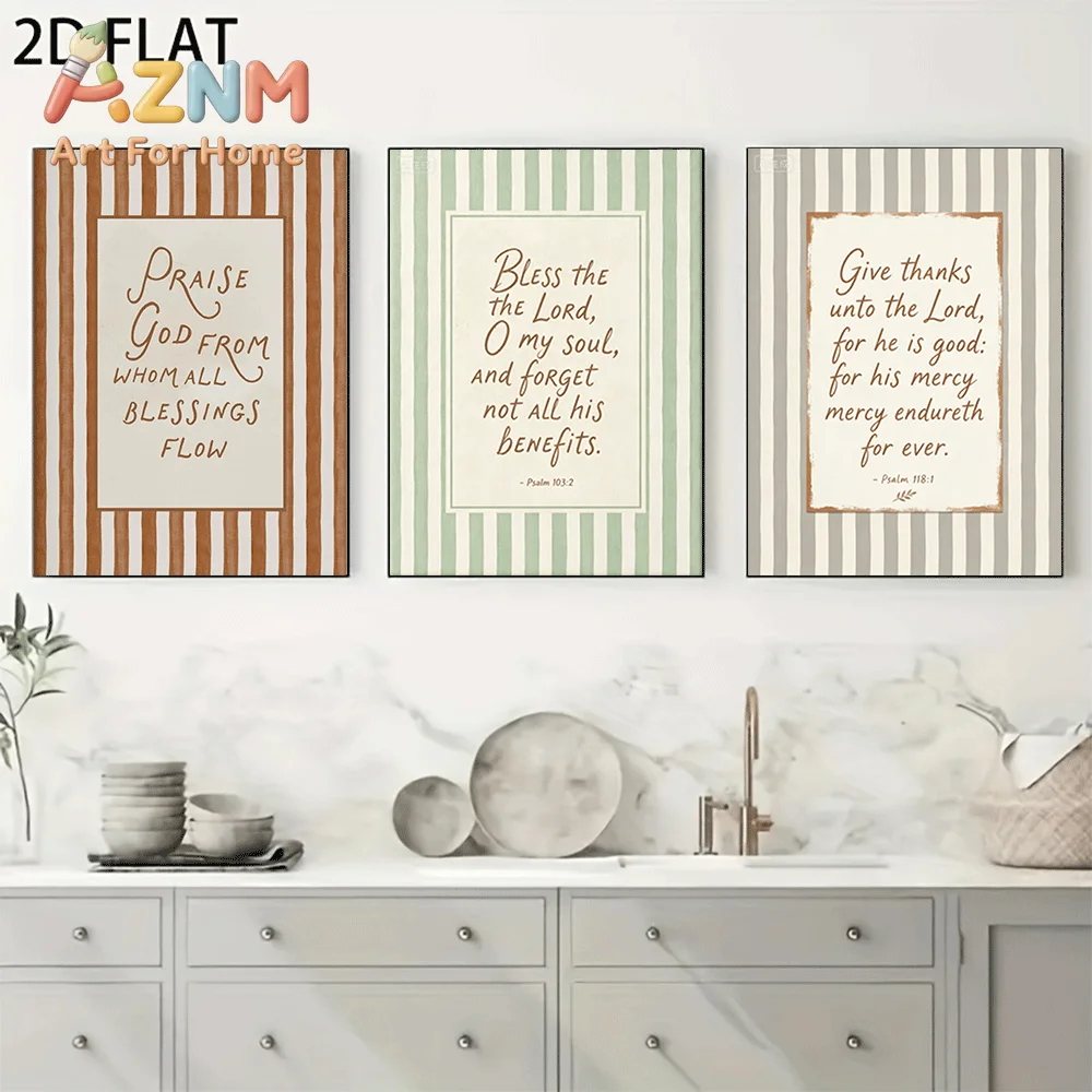 AZNM Frameless Canvas Wall Art, Striped Background Bible Verse Print, Vintage Scripture Quote Art Poster for Farmhouse Living Ro