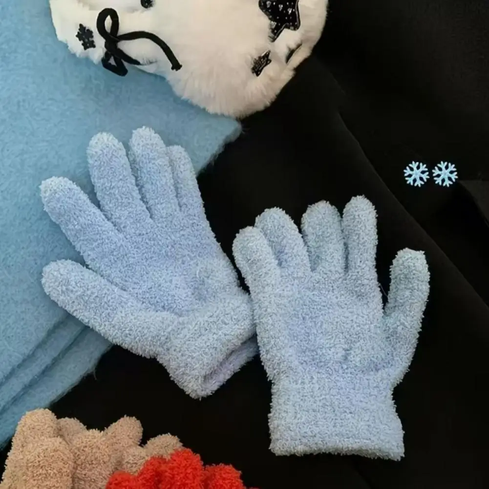 Fleece Typing Gloves Winter Warm Coral Fleece Gloves for Women Soft Thermal Five Finger Mittens Windproof Solid Color Winter