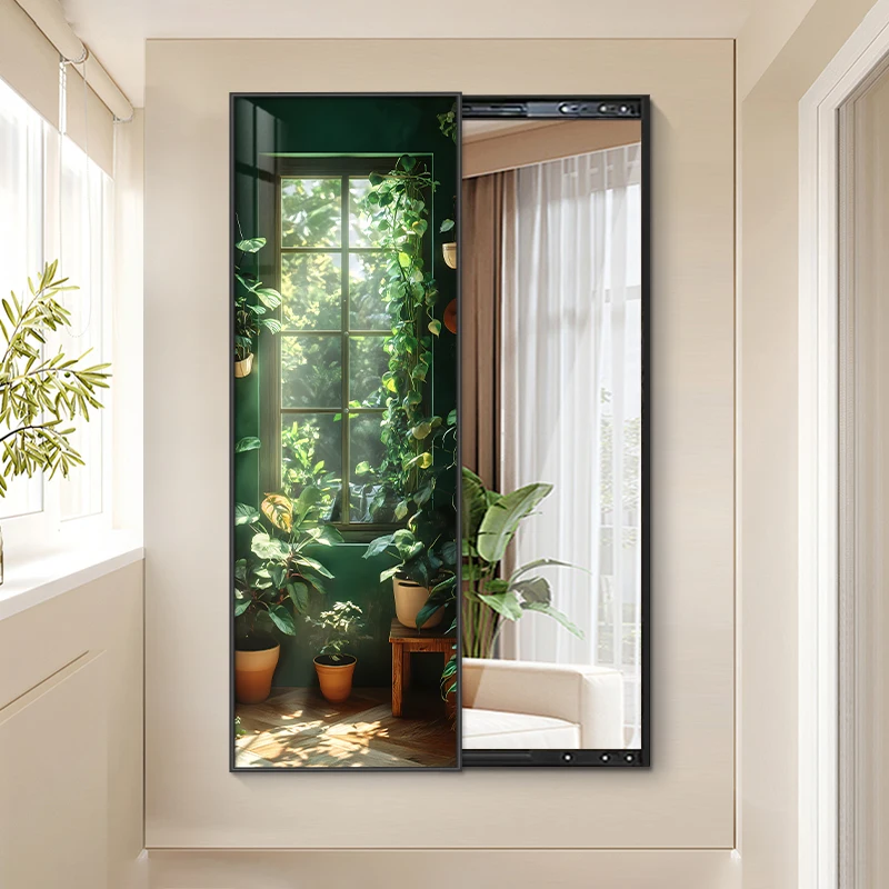 Light and shadow small fresh, hidden full-length mirror can be closed and slid the entrance mirror painting Nordic invisible dre