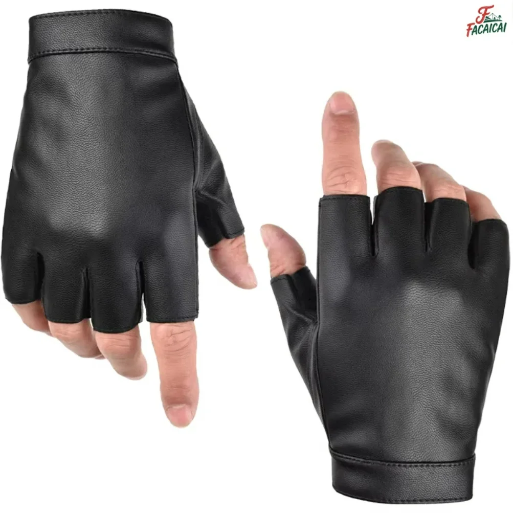 

Black PU Leather Fingerless Cycling Gloves for Men Women Outdoor Sports Tactical Mittens