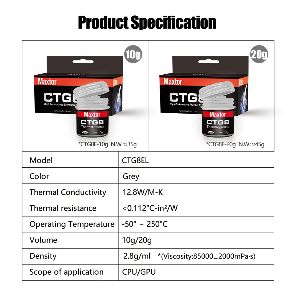 12.8W/mk Maxtor CTG8 20g pasta termica composto a conduzione termica grasso al Silicone per Computer PC Laptop CPU GPU chip della scheda Video